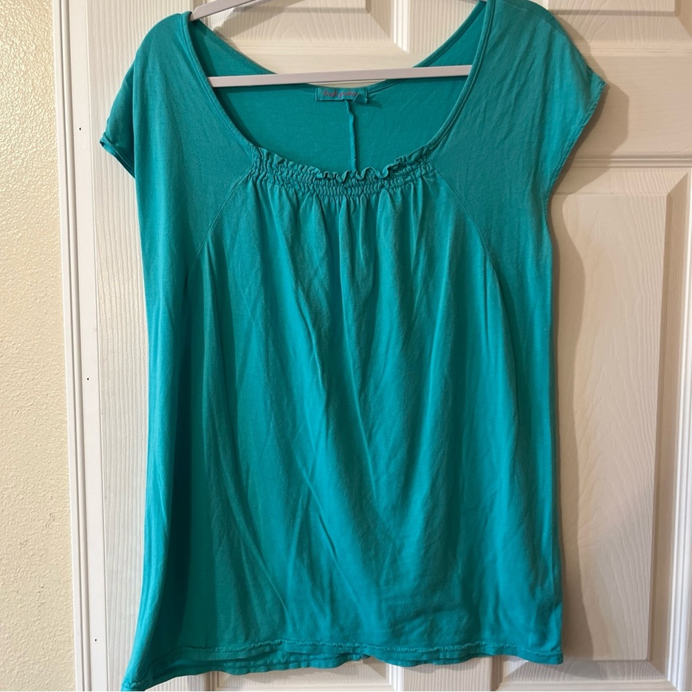 Fresh Produce Turquoise Cap Sleeve Gathered Scoop Neck Top XL